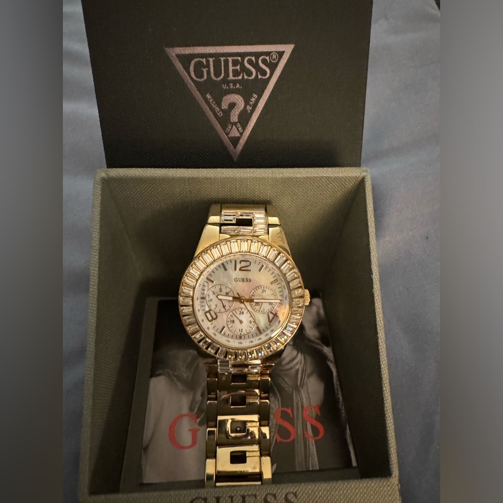 GUESS Chronograph Gold Tone Crystal Accent Women’s Bracelet Watch